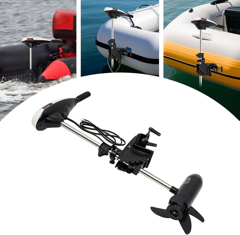 Boat motor with control handle on a white background, shown with boats in water. EGYPT