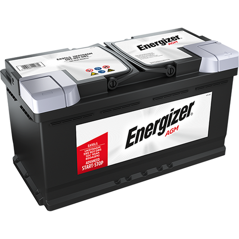 ENERGIZER AGM DIN 95 automotive battery with positive terminal on top, marked with EA95L5 850A 95Ah 12V. Egypt